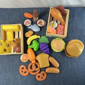 Pretend Play Food Lot 37 Pieces Fruits Vegetables Protein Dairy Crates Sushi